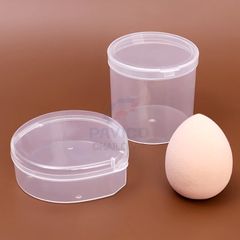 Hộp đựng mút trang điểm trong suốt nắp gài dáng trụ dáng tròn