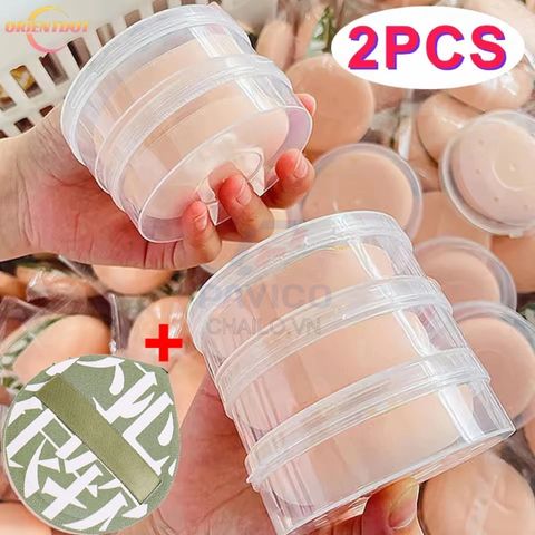 Hộp đựng mút trang điểm trong suốt nắp gài dáng trụ dáng tròn