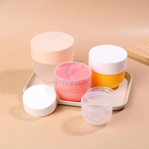 Hũ đựng kem 2 lớp thân hồng nắp trắng nắp vặn 30g 50g