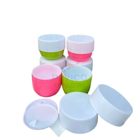 Hũ đựng kem 2 lớp thân hồng nắp trắng nắp vặn 30g 50g