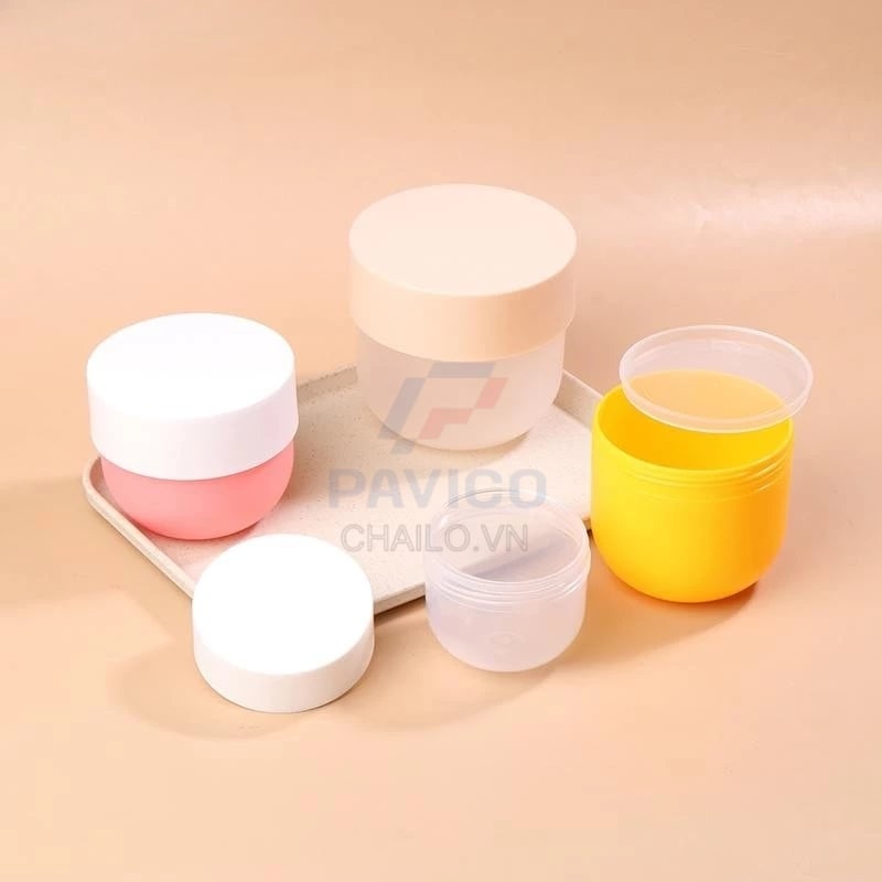 Hũ đựng kem 2 lớp thân hồng nắp trắng nắp vặn 30g 50g