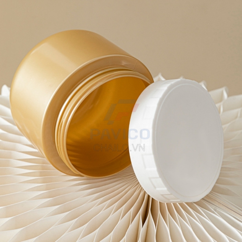 Hũ đựng kem body thân vàng gold nắp vặn trắng 150ml 250ml
