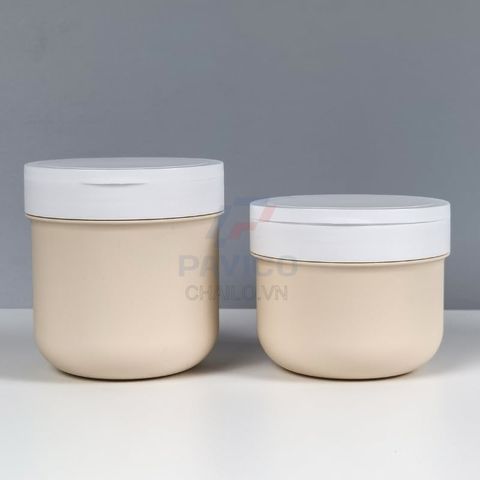 Hũ đựng kem dưỡng thể màu be nắp bật kem lót trắng 200g 300g