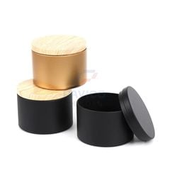 Hũ đựng nến thơm thân đen mờ nắp gỗ vân sáng 200g 300g