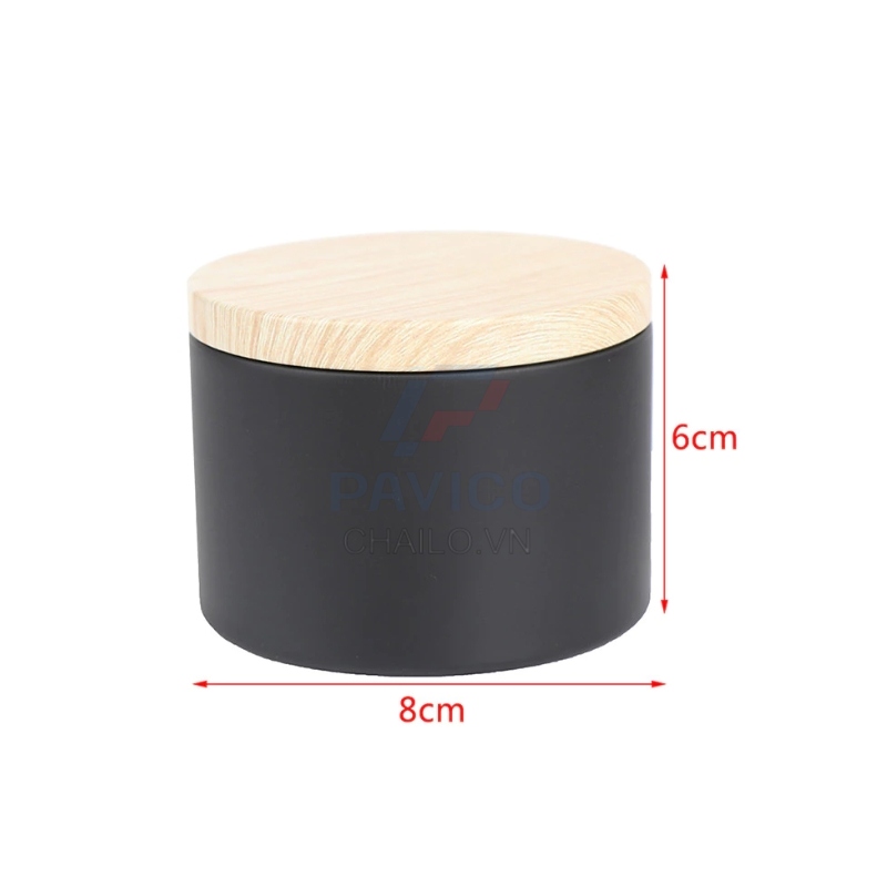 Hũ đựng nến thơm thân đen mờ nắp gỗ vân sáng 200g 300g