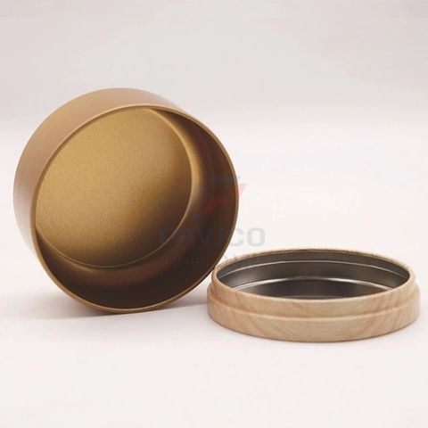 Hũ nhôm đựng kem màu vàng đồng nắp vặn gỗ trơn 50g 100g