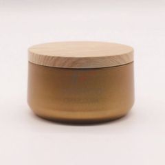 Hũ nhôm đựng kem màu vàng đồng nắp vặn gỗ trơn 50g 100g