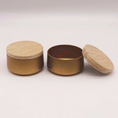 Hũ nhôm đựng kem màu vàng đồng nắp vặn gỗ trơn 50g 100g