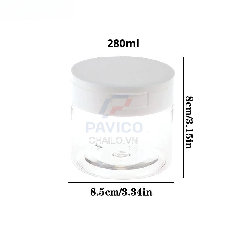 Hũ nhựa đựng toner pad thân trong suốt nắp vặn trắng 150ml 280ml