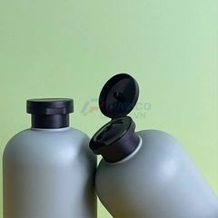 Chai nhựa PET tròn vai bầu 300ml 500ml đựng sữa tắm xanh rêu nhám nắp bật