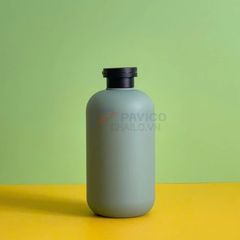 Chai nhựa PET tròn vai bầu 300ml 500ml đựng sữa tắm xanh rêu nhám nắp bật