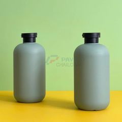 Chai nhựa PET tròn vai bầu 300ml 500ml đựng sữa tắm xanh rêu nhám nắp bật