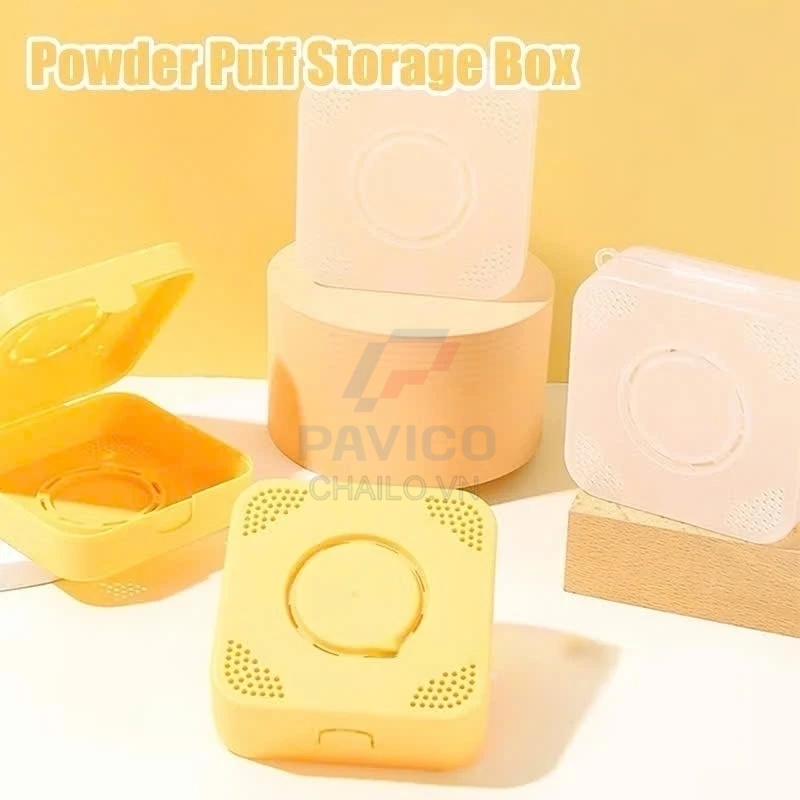 Hộp đựng mút trang điểm màu vàng nắp gập thoáng khí size to nhỏ