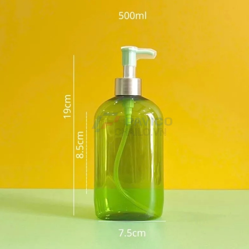 Chai vai bầu 250ml 500ml gel rửa tay sữa rửa mặt xanh lá trong nắp bơm khoen vàng