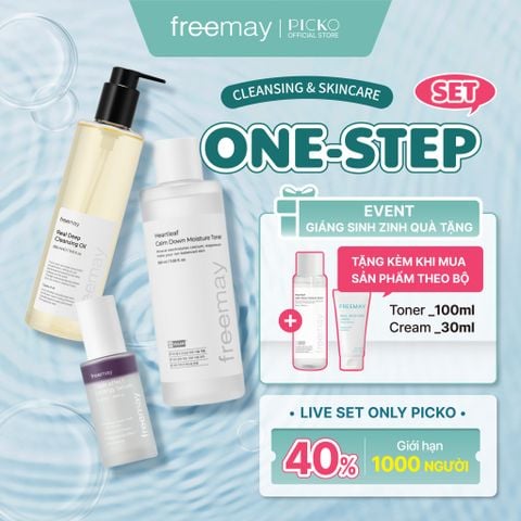 Freemay Bộ Sản Phẩm 3 Món Làm Sạch, Nước Hoa Hồng và Tinh Chất Thu Nhỏ Lỗ Chân Lông (Dầu tẩy trang, Toner, Serum)