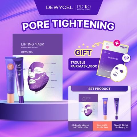 Dewycel Bộ Sản Phẩm 3 Món Mặt nạ nâng cơ 7 điểm LIFTING MASK 4EA, Kem Dưỡng Mắt Eye plus cream, Kem Đa Năng Pore10 Cream
