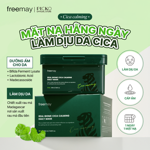 Mặt Nạ Thuần Chay Freemay Real Biome Cica Calming Daily Mask hộp 30 Miếng