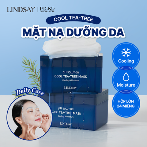 Hộp 24 Mặt Nạ làm dịu da nhạy cảm và hỗ trợ cấp ẩm kịp thời Lindsay PH Solution Cool-Tea Tree Mask 300g (hộp 24 Miếng)