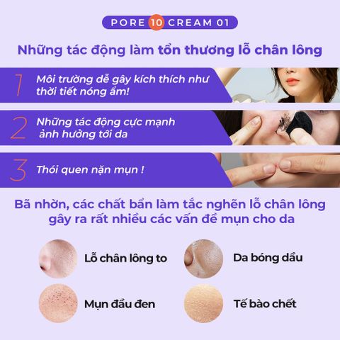 Kem giảm mụn đầu đen - đầu trắng - se khít lỗ chân lông - cấp ẩm Dewycel Pore10 Cream 40ml