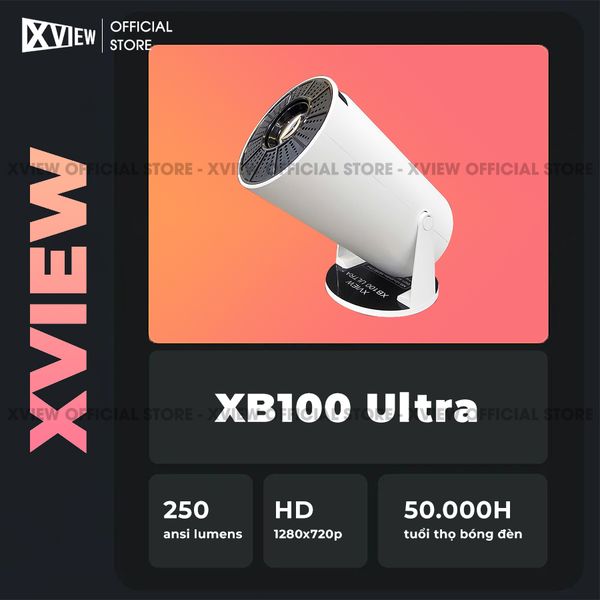 Xview XB100 Ultra - Máy chiếu mini giá rẻ tích hợp Hệ điều hành Android, độ sáng 250 ansi lumens, độ phân giải HD720p, hỗ trợ đầu vào 4K UHD và chỉnh nghiêng tự động theo chiều dọc