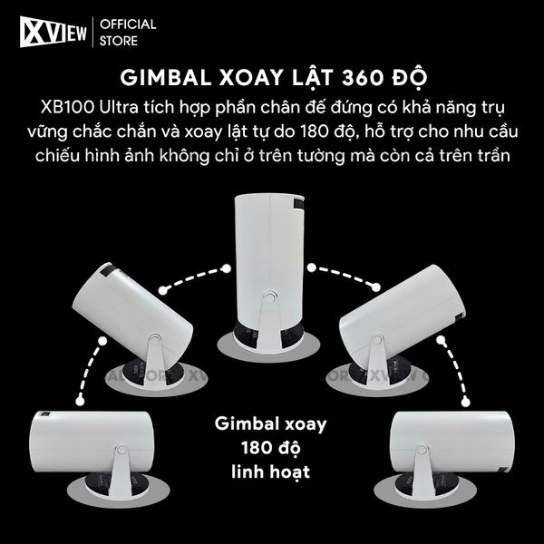 Xview XB100 Ultra - Máy chiếu mini giá rẻ tích hợp Hệ điều hành Android, độ sáng 250 ansi lumens, độ phân giải HD720p, hỗ trợ đầu vào 4K UHD và chỉnh nghiêng tự động theo chiều dọc