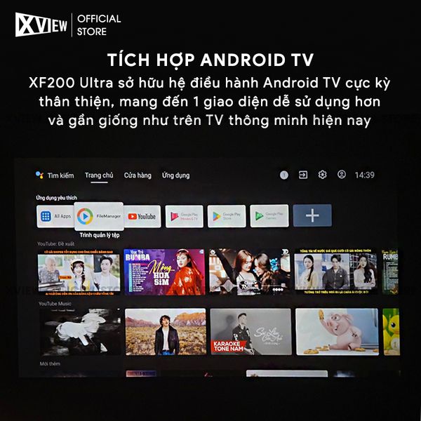 Xview XF200 Ultra - Máy chiếu LED LCD sáng nhất hiện nay, độ sáng lên đến 1.800 ansi, phân giải thực chuẩn Full HD 1080p, hỗ trợ hệ điều hành Android TV mượt mà và chân giá truyền động điện tử thông minh