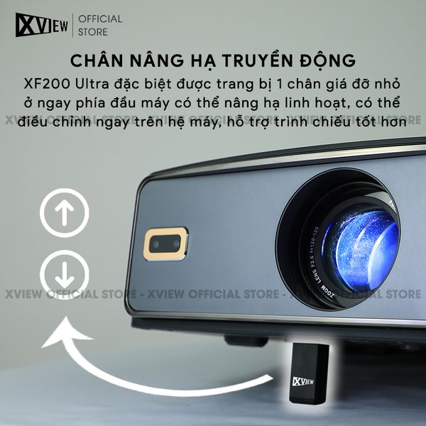 Xview XF200 Ultra - Máy chiếu LED LCD sáng nhất hiện nay, độ sáng lên đến 1.800 ansi, phân giải thực chuẩn Full HD 1080p, hỗ trợ hệ điều hành Android TV mượt mà và chân giá truyền động điện tử thông minh