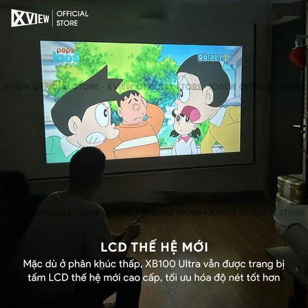 Xview XB100 Ultra - Máy chiếu mini giá rẻ tích hợp Hệ điều hành Android, độ sáng 250 ansi lumens, độ phân giải HD720p, hỗ trợ đầu vào 4K UHD và chỉnh nghiêng tự động theo chiều dọc