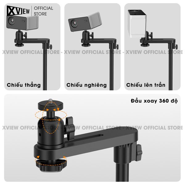 Chân gài gầm giường và gầm ghế - Chân giá đỡ hỗ trợ nhiều loại máy chiếu khác nhau, điều chỉnh xoay 360 độ dễ dàng, điều chỉnh độ cao 122-154 cm, chất liệu thép Carbon cao cấp chịu lực lên đến 5kg