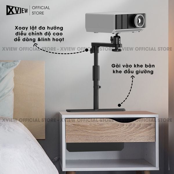 Chân gài đầu giường và để bàn - Chân giá đỡ hỗ trợ nhiều loại máy chiếu khác nhau, điều chỉnh xoay 360 độ dễ dàng, điều chỉnh độ cao 24-40 cm, chất liệu thép Carbon cao cấp chịu lực lên đến 5kg