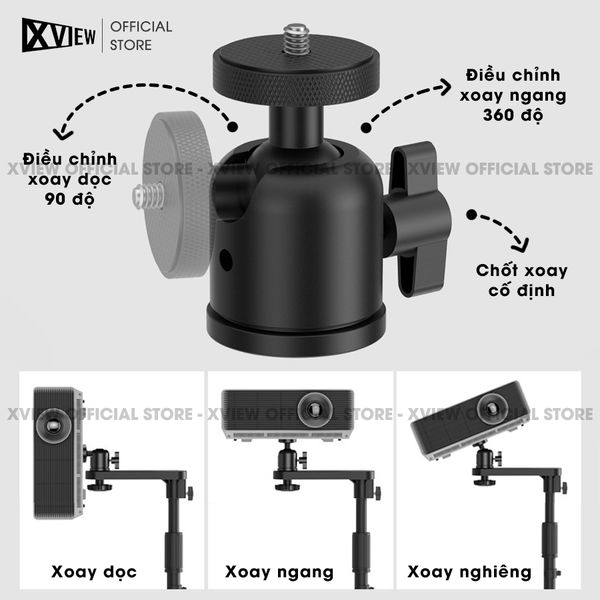 Chân gài đầu giường và để bàn - Chân giá đỡ hỗ trợ nhiều loại máy chiếu khác nhau, điều chỉnh xoay 360 độ dễ dàng, điều chỉnh độ cao 24-40 cm, chất liệu thép Carbon cao cấp chịu lực lên đến 5kg