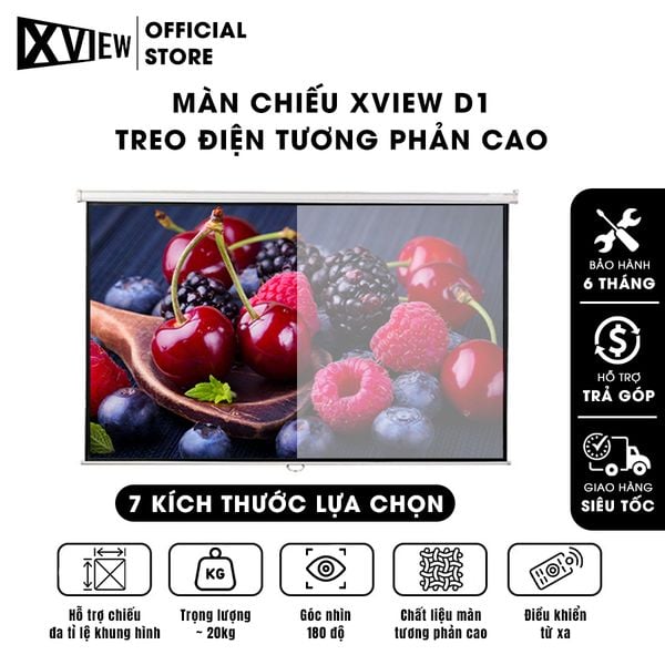 Màn chiếu Xview D1 treo điện tương phản cao, chuyên dụng cho máy chiếu độ sáng cao, có điều khiển tự động lên xuống, góc nhìn 180 độ, loại cao cấp, cho chất lượng hình ảnh đẹp, sắc nét, hỗ trợ 7 kích thước