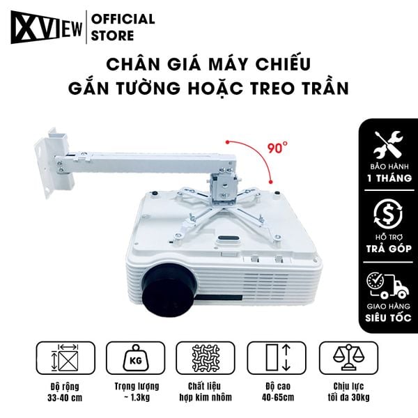 Chân treo máy chiếu gắn tường & trần xoay 360 độ - Độ dài tùy chỉnh 40 - 65cm, loại cao cấp, chất liệu dày dặn, chắc chắn, hỗ trợ sử dụng với đa dạng các loại máy chiếu
