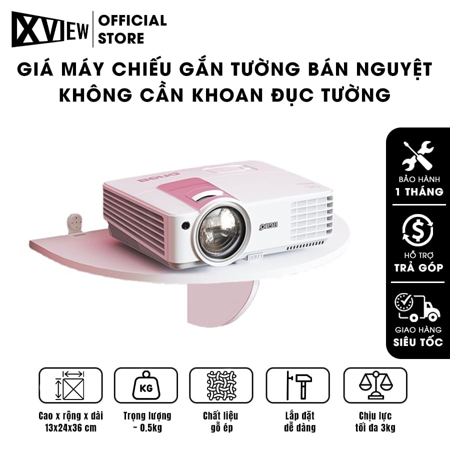 Giá đỡ máy chiếu bán nguyệt gắn tường - Dễ dàng lắp đặt, không cần khoan đục, chất liệu gỗ chắc chắn, độ thẩm mỹ cao