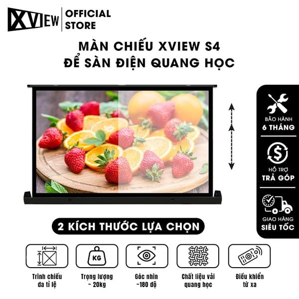 Màn chiếu Xview S4 để sàn điện quang học, chuyên dụng cho máy chiếu xa, có điều khiển tự động lên xuống, góc nhìn 180 độ, loại cao cấp, cho chất lượng hình ảnh đẹp, sắc nét, thuận tiện di chuyển, hỗ trợ 2 kích thước
