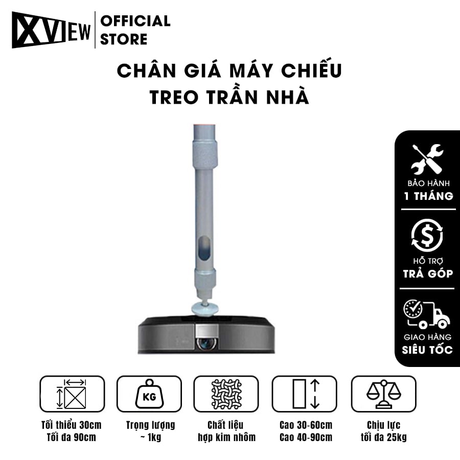 Chân treo máy chiếu treo trần - Hỗ trợ trần nhà từ 30 - 90cm, loại cao cấp, chất liệu dày dặn, chắc chắn, sử dụng với đa dạng các loại máy chiếu