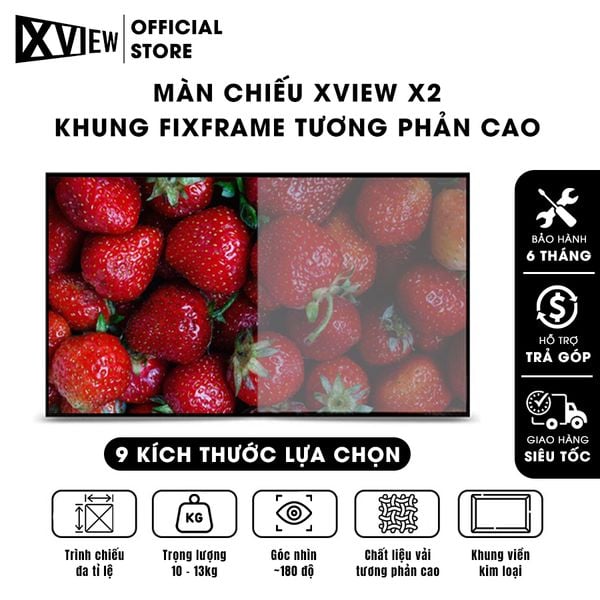 Màn chiếu Xview X2 khung fixframe tương phản cao, góc nhìn 180 độ, loại cao cấp, cho chất lượng hình ảnh đẹp, sắc nét, hỗ trợ 9 kích thước