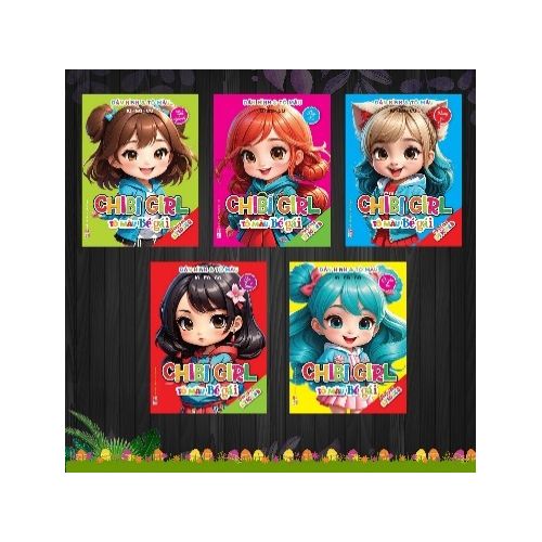 Combo 5 quyển - Chibi Girl tô màu bé gái - Đáng yêu - dán hình & tô màu IQ EQ CQ kèm sticker - Chính Thông