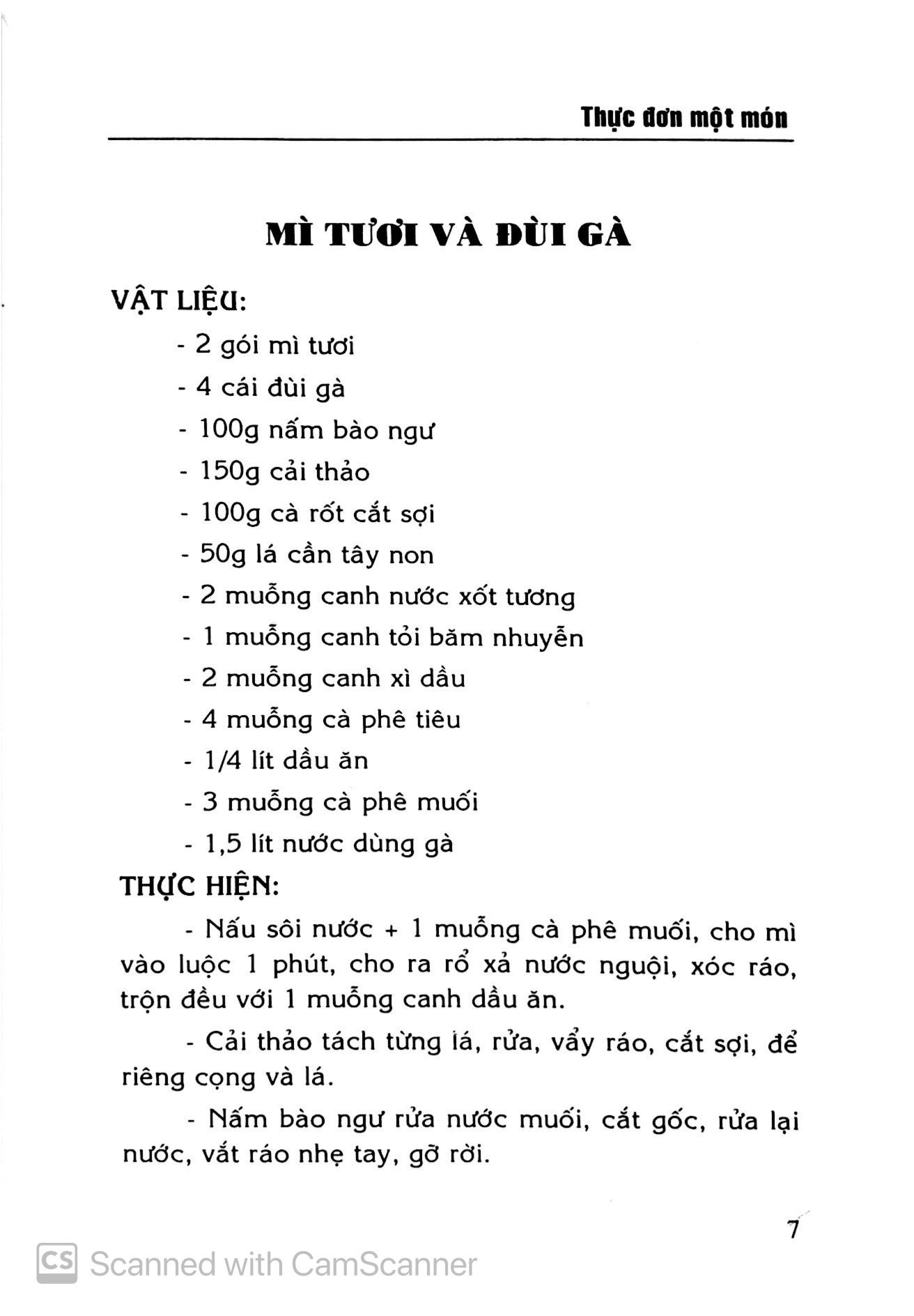  Thực Đơn Một Món 