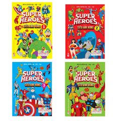  Combo 4 quyển: Supper Heroes - Siêu anh hùng - sticker trong suốt (  Sách thiếu nhi  Dán hình ) 