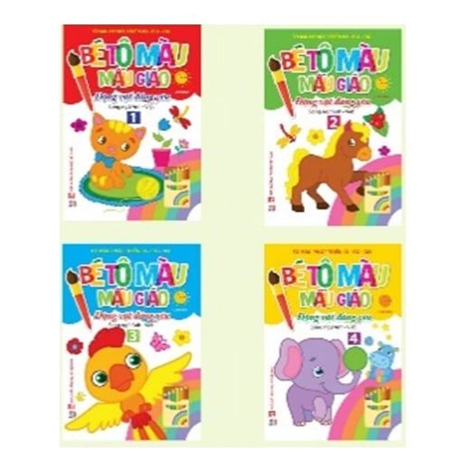 Combo 4 quyển: Bé tô màu mẫu giáo - Động vật đáng yêu - song ngữ Anh Việt - Chính An
