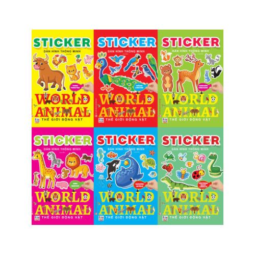 Combo 6 quyển Sách Thiếu Nhi Tô Màu Bóc Dán: Sticker - Thế giới động vật : Trong trang trại + Rừng nhiệt đới + Đại dương huyền bí + Thám hiểm rừng xanh + Thế giới loài cá - Huyền Trang