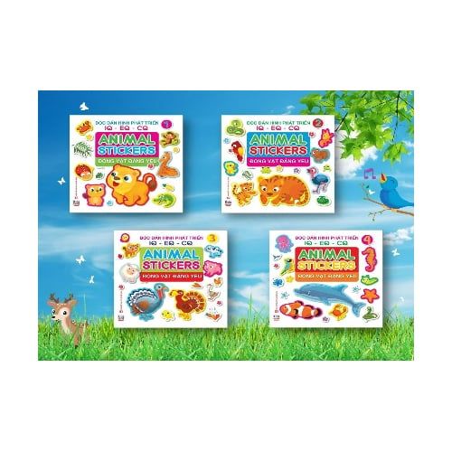 Combo 4 quyển - Bóc dán hình phát triển IQ - EQ - CQ - Động vật đáng yêu - Chính Thông
