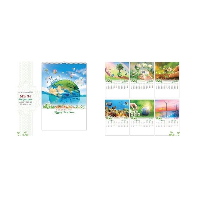  Lịch Lò Xo 7 tờ 2025 - THẾ GIỚI XANH ( MT34 ) 