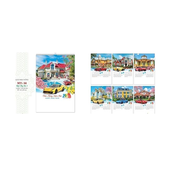  Lịch Lò Xo 7 tờ 2025 - BIỆT THỰ & XE ( MT36 ) 