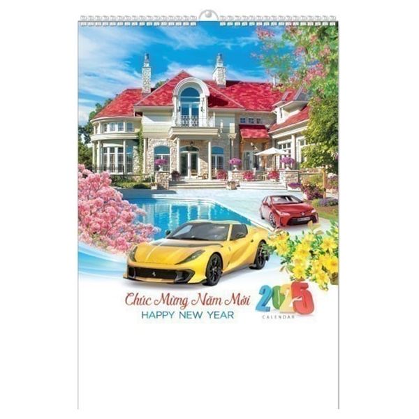 Lịch Lò Xo 7 tờ 2025 - BIỆT THỰ & XE ( MT36 ) - Chính Thông