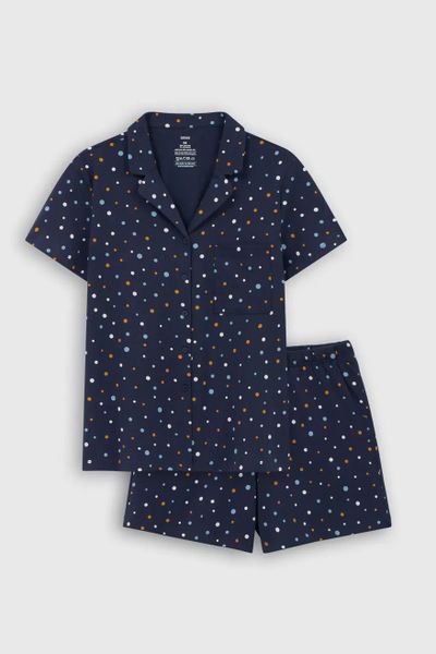 Bộ pyjama nữ áo cộc tay quần soóc cạp chun in họa tiết