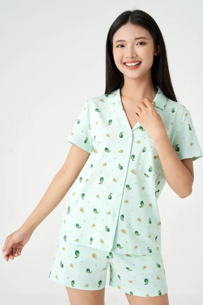 Bộ pyjama nữ áo cộc tay quần soóc cạp chun in họa tiết