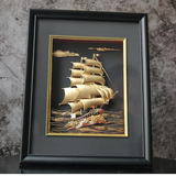  Quà Tặng Khai Trương Tranh đồng Thuận Buồm Xuôi Gió kích thước 25 x 32 cm mạ vàng 24K 