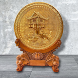  Quà Tặng Tranh Chùa Một Cột đồng đỏ đường kính 26 cm chiều cao 36 cm mạ vàng 24k 